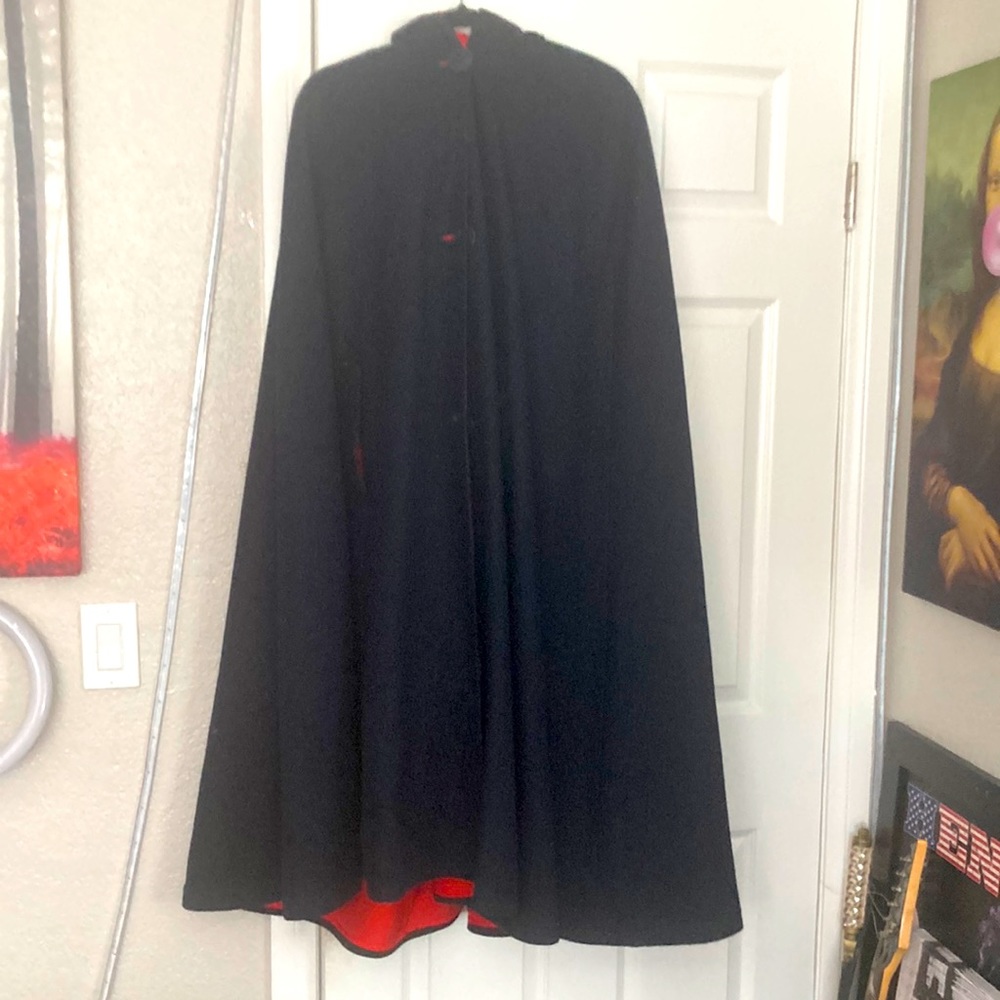 Vintage navy blue cloak with hood and red liner 4ft length